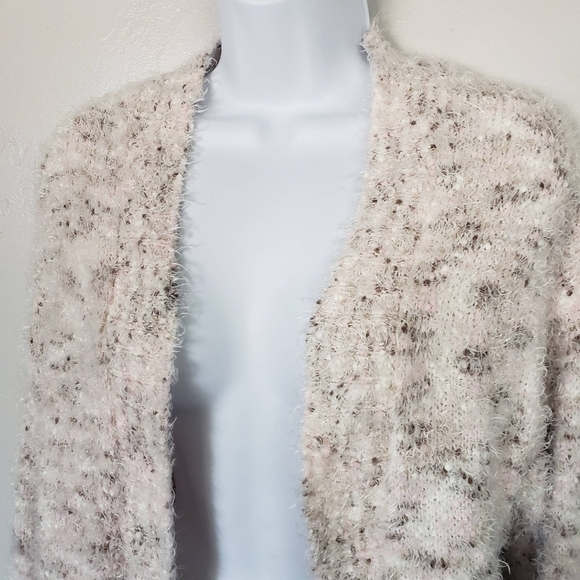 P.J. Salvage Small Eyelash Duster Cardigan White Brown Pink Soft Comfy Plush Top - Picture 8 of 9